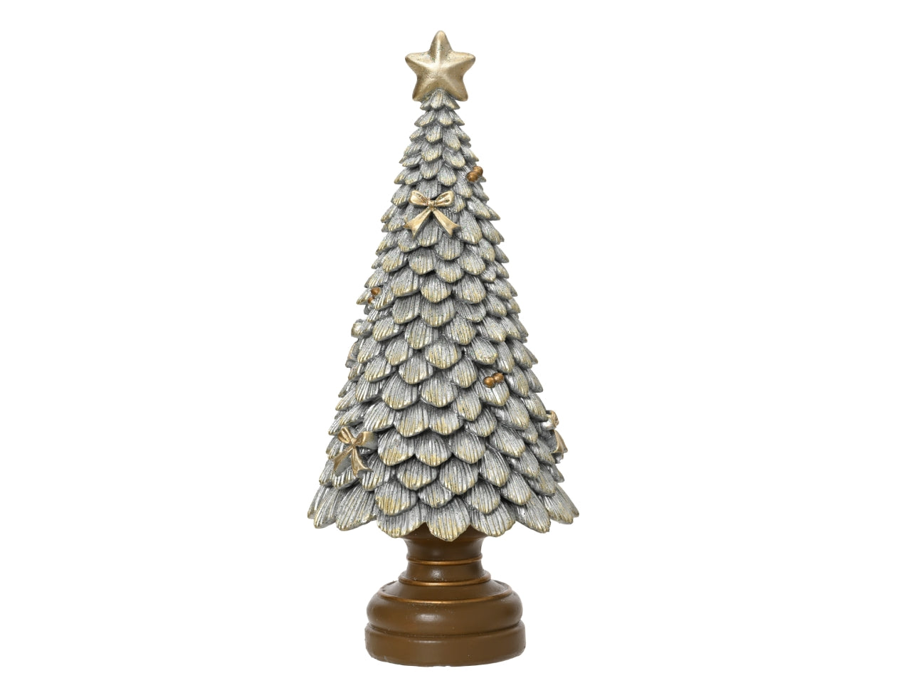 Albero di natale 23cm in poliresina glitterato argento