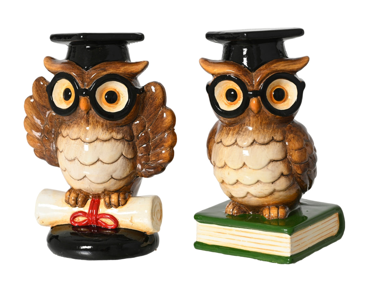 Gufo decorativo 17,5cm con libro in terracotta in 2 assortimenti
