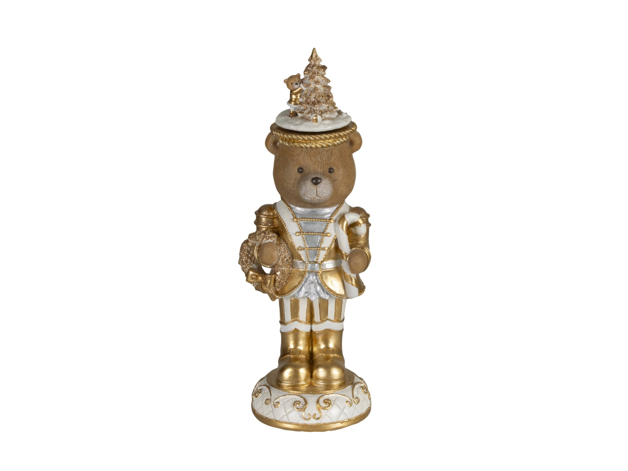 Orso decorativo 37cm in poliresina con carillon oro