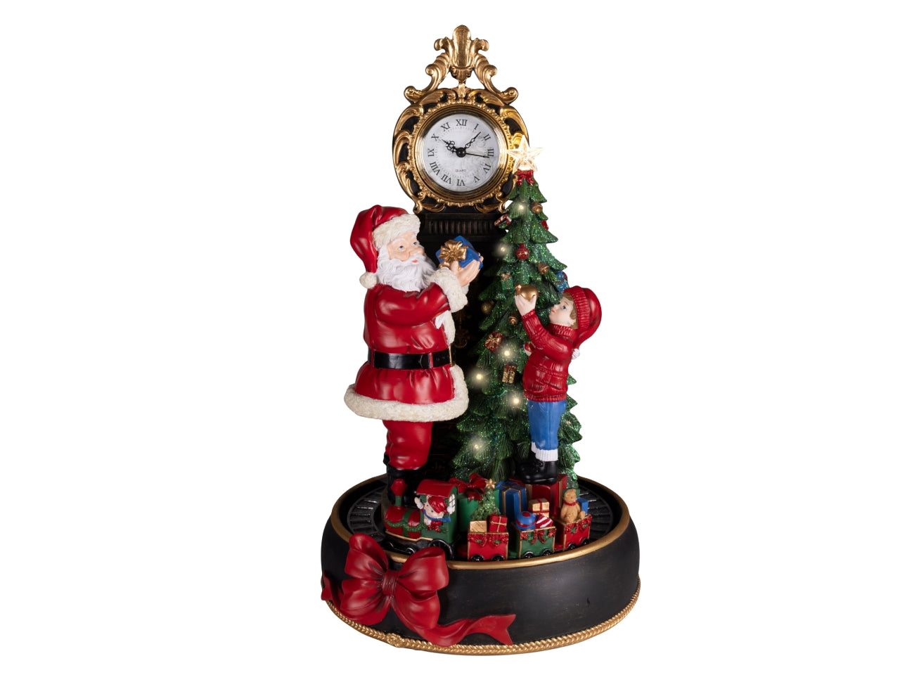 Orologio decorativo 48,5cm con babbo natale e bambino a batteria