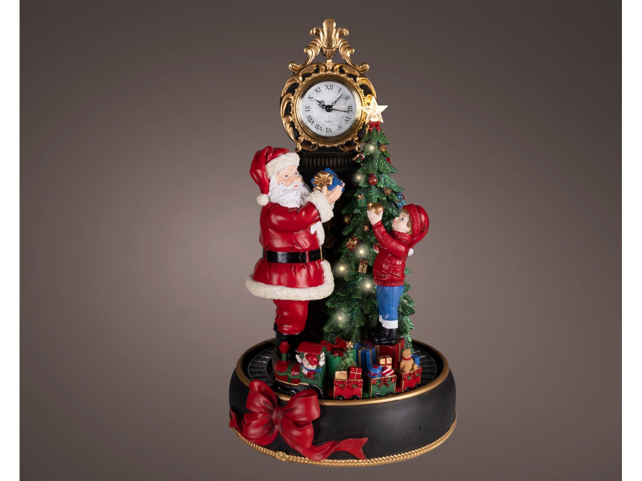 Orologio decorativo 48,5cm con babbo natale e bambino a batteria