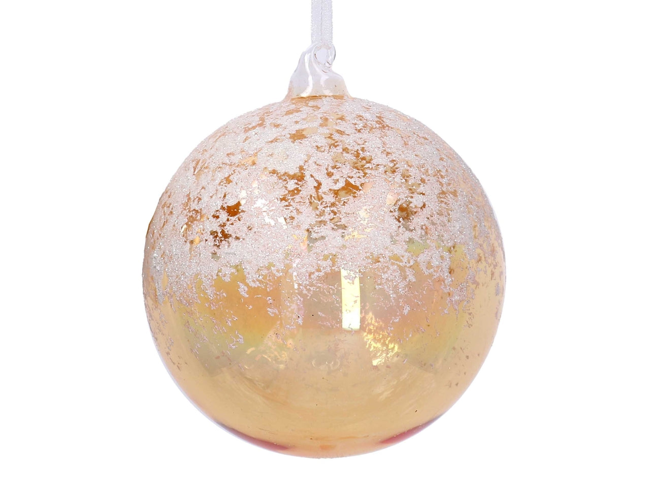 Palla in vetro innevata oro 12cm
