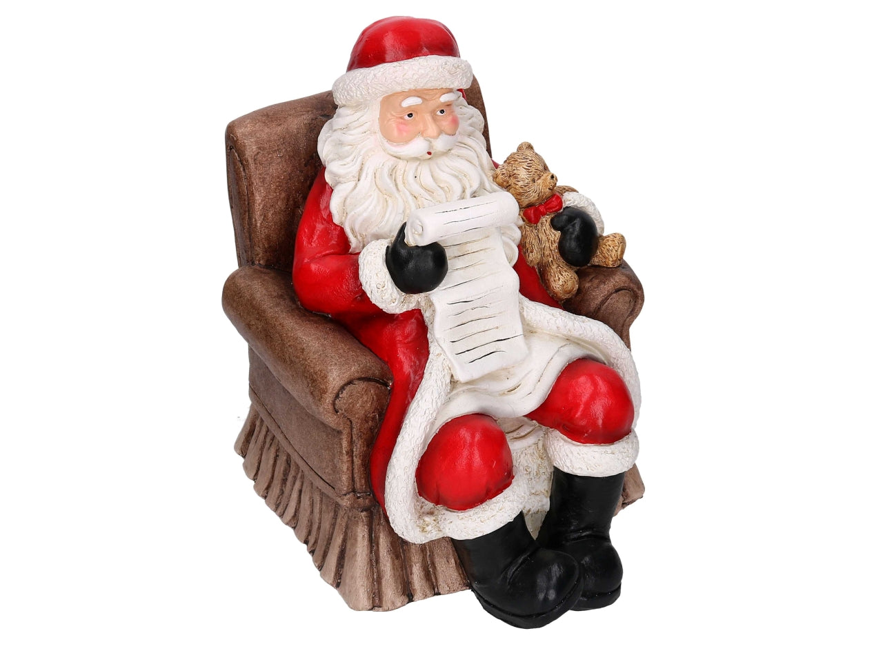 Babbo Natale in resina su poltrona rosso 27xh.35cm