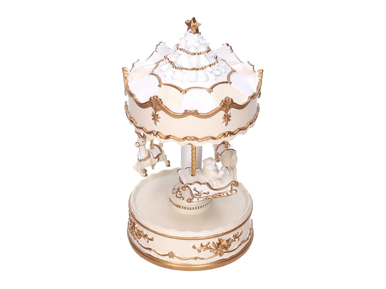 Giostrina carillon in resina con renne bianco e oro 11,5xh.21,5cm