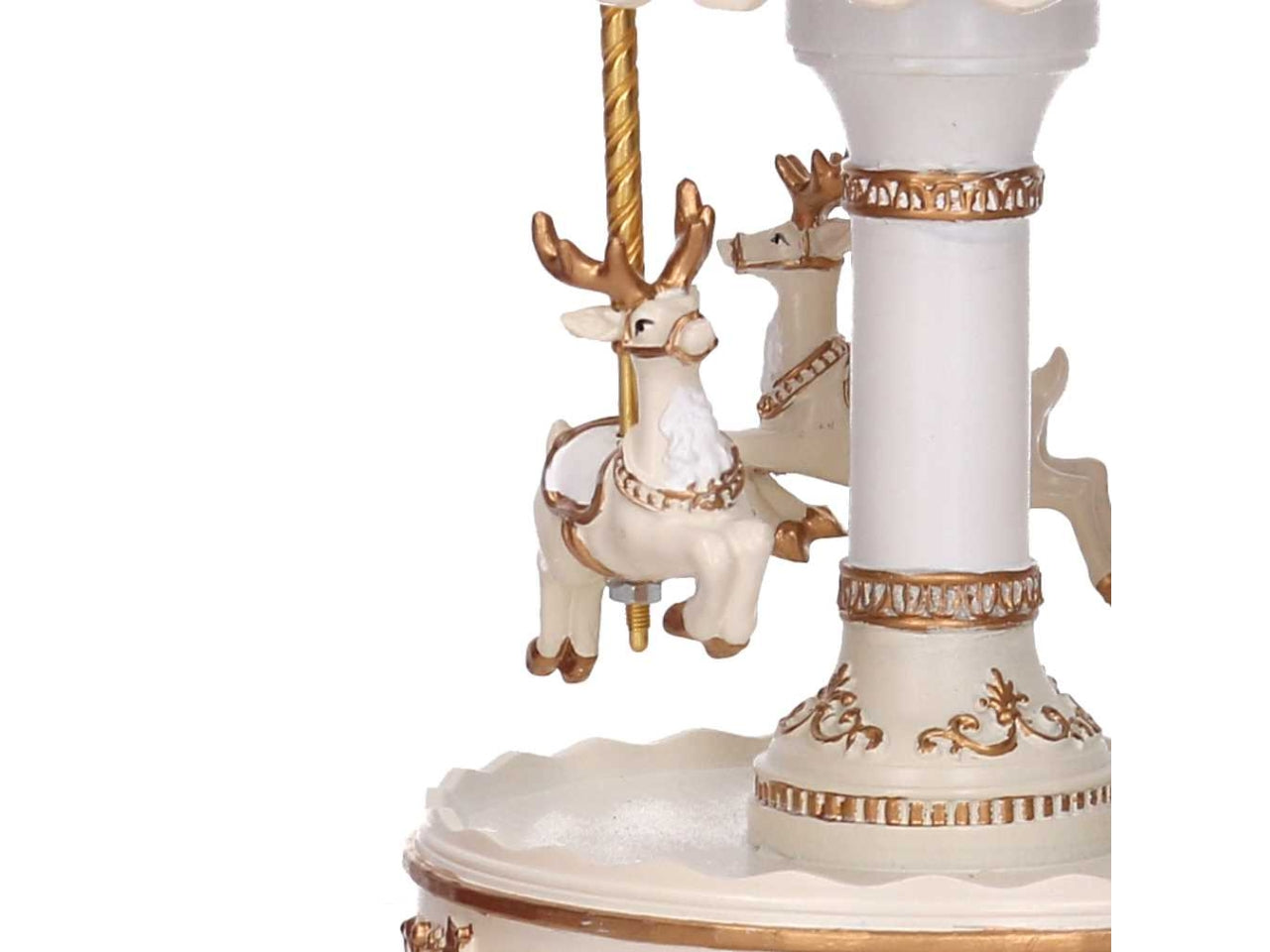 Giostrina carillon in resina con renne bianco e oro 11,5xh.21,5cm