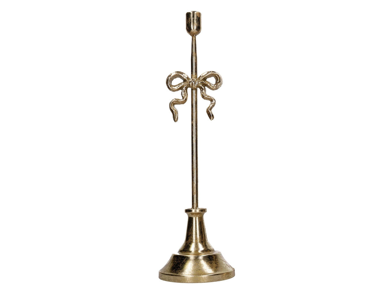 Portacandele in metallo con fiocco oro 15xh.53cm