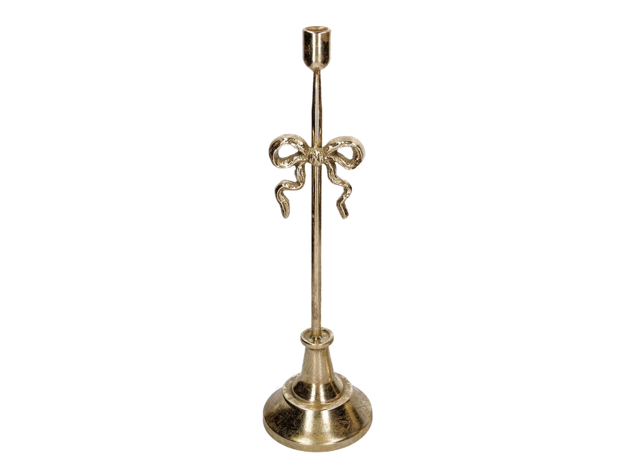 Portacandele in metallo con fiocco oro 15xh.53cm