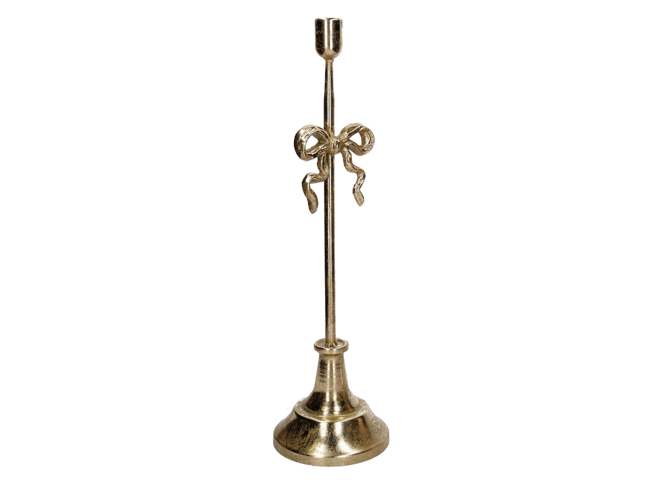 Portacandele in metallo con fiocco oro 15xh.53cm