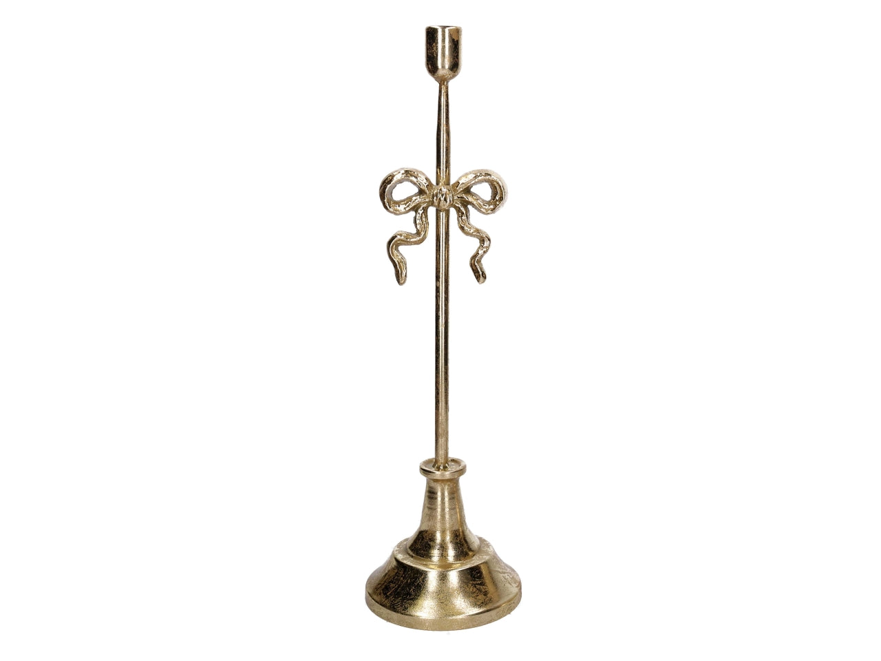 Portacandele in metallo con fiocco oro 15xh.53cm