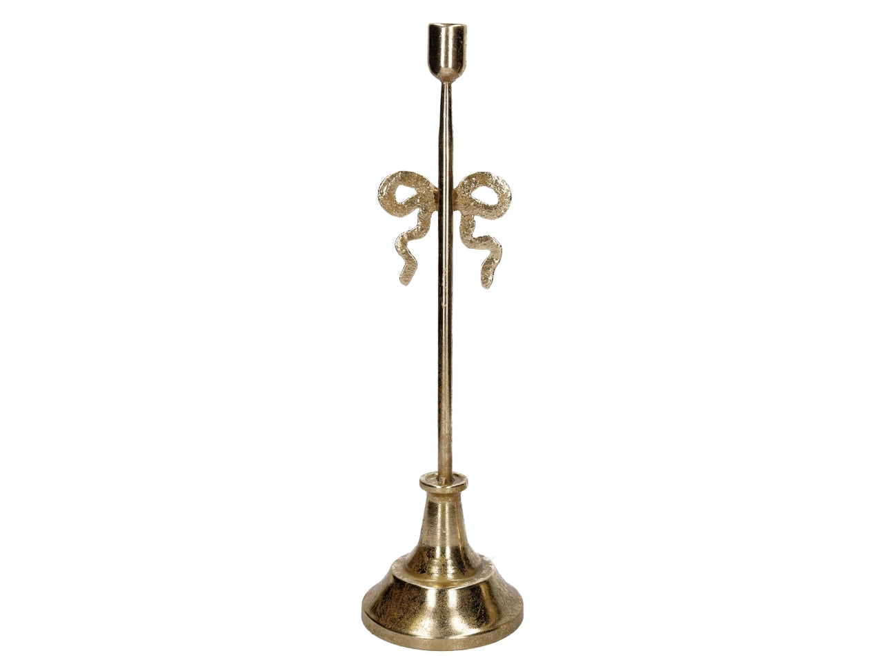 Portacandele in metallo con fiocco oro 15xh.53cm