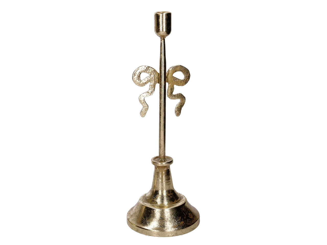 Portacandele in metallo con fiocco oro 15xh.42cm