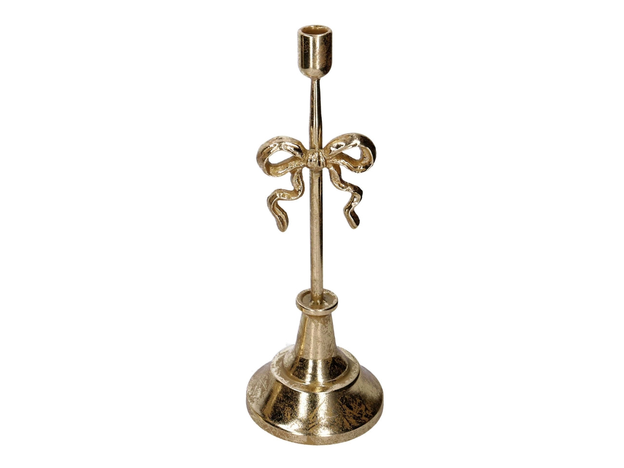 Portacandele in metallo con fiocco oro 15xh.42cm