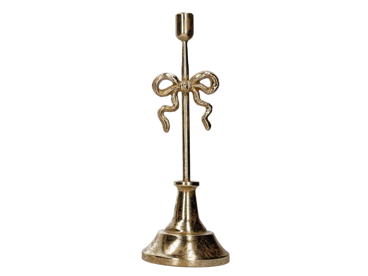 Portacandele in metallo con fiocco oro 15xh.42cm