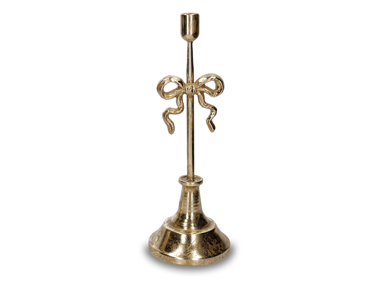 Portacandele in metallo con fiocco oro 15xh.42cm