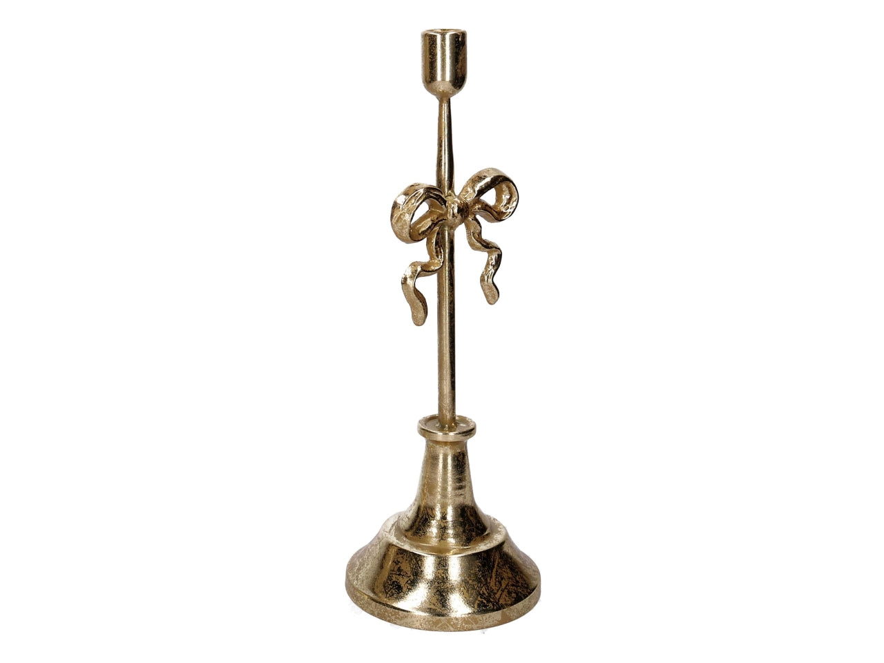 Portacandele in metallo con fiocco oro 15xh.42cm