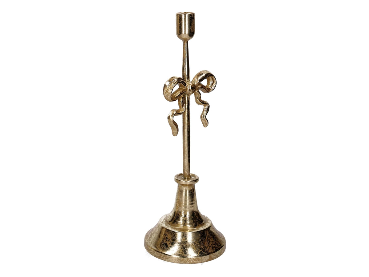 Portacandele in metallo con fiocco oro 15xh.42cm
