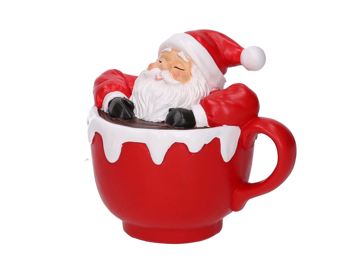 Babbo Natale in resina in tazza rosso 16x12,5xh.15cm
