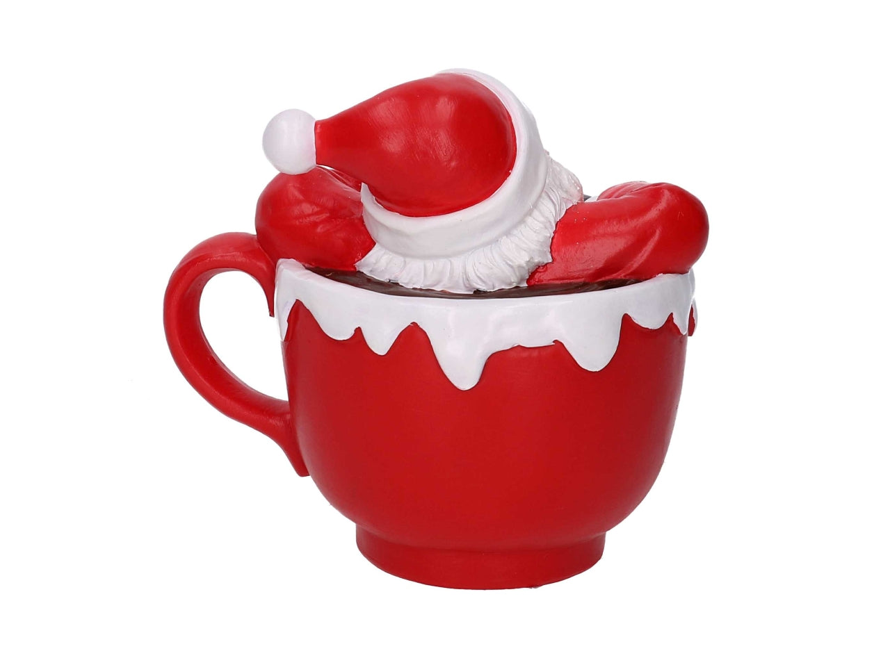 Babbo Natale in resina in tazza rosso 16x12,5xh.15cm