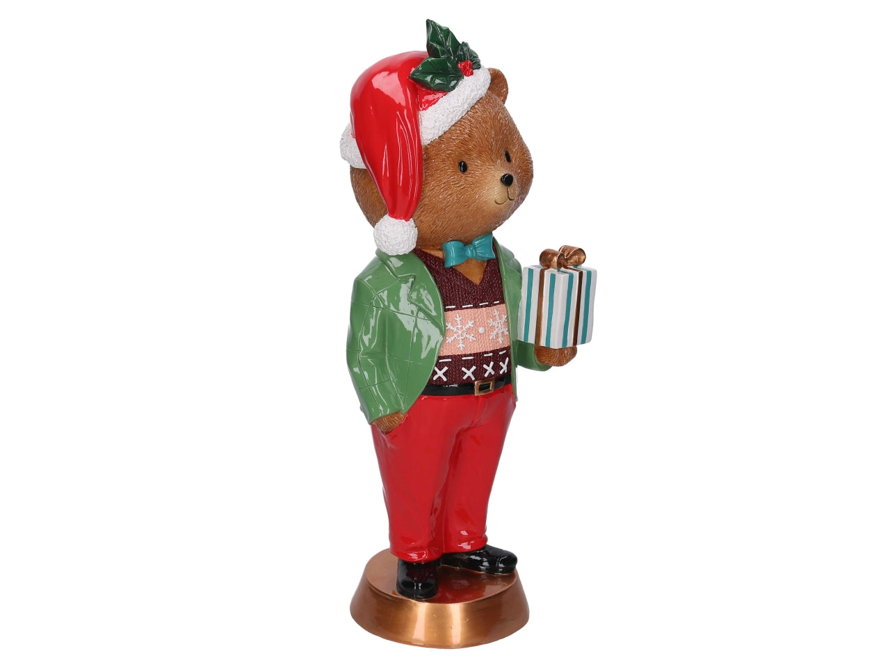 Orso in resina con pacco regalo oro h.47,5cm