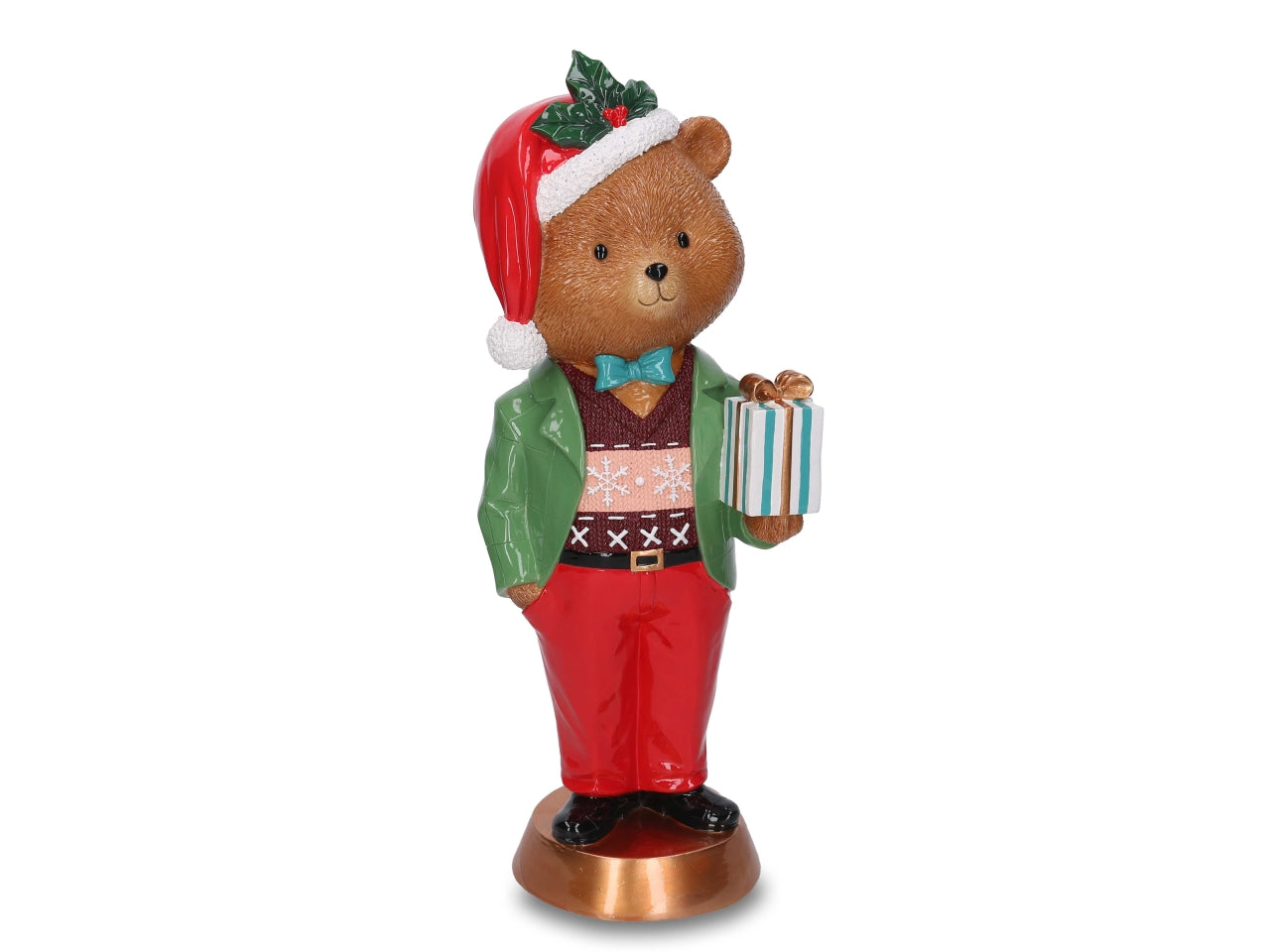 Orso in resina con pacco regalo oro h.47,5cm