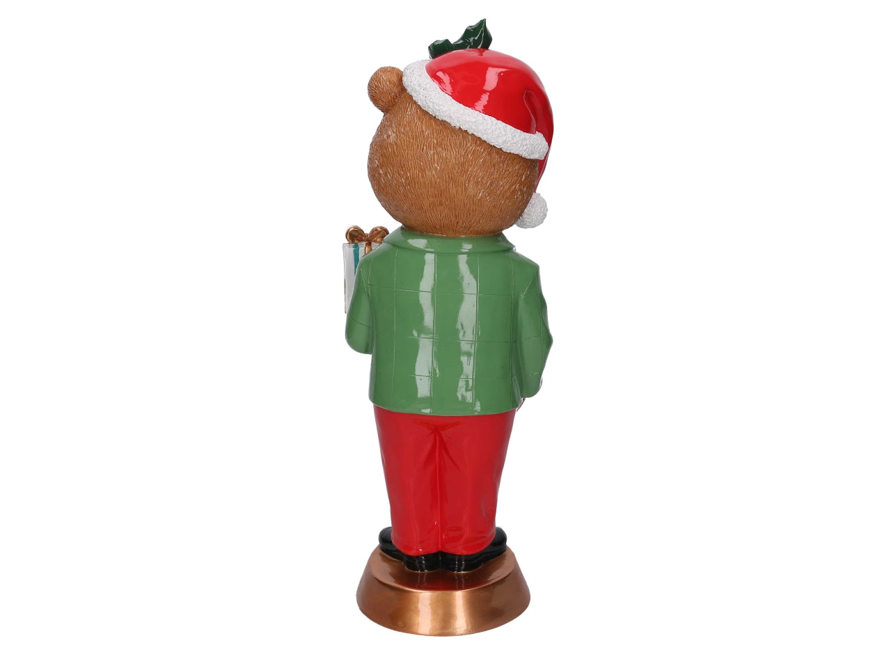 Orso in resina con pacco regalo oro h.47,5cm