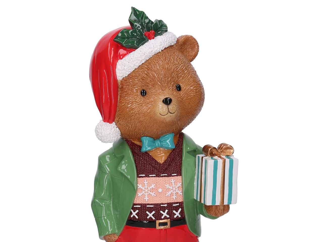 Orso in resina con pacco regalo oro h.47,5cm