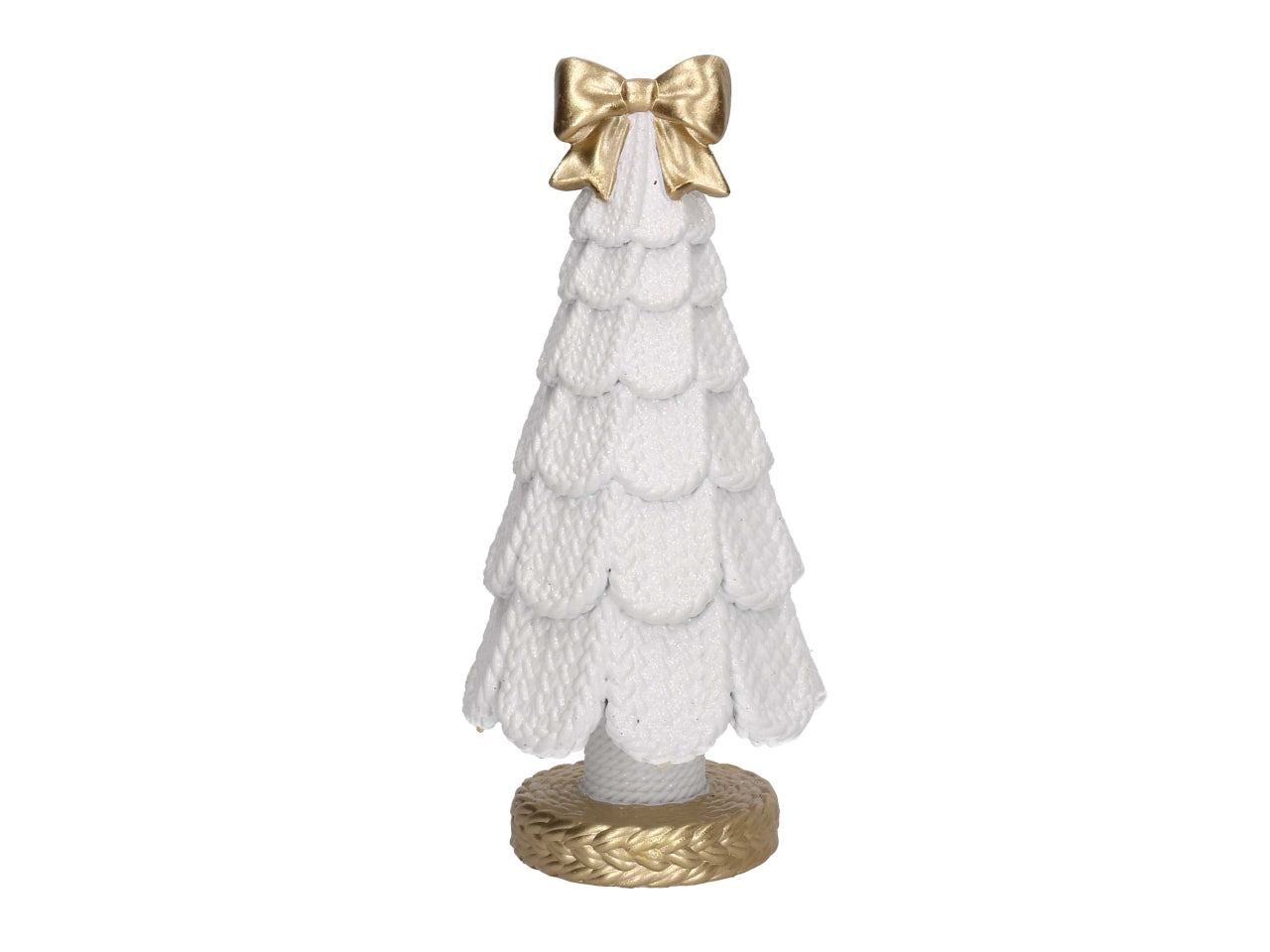 Albero in resina effetto rattan bianco con fiocco oro 17,5xh.35,4cm