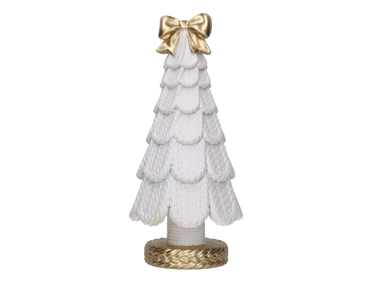 Albero in resina effetto rattan bianco con fiocco oro 11,3xh.25,5cm