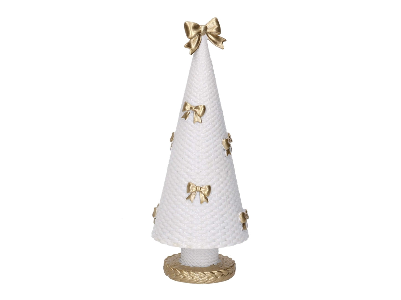 Albero in resina bianco con fiocchi oro 9,6xh.25,2cm