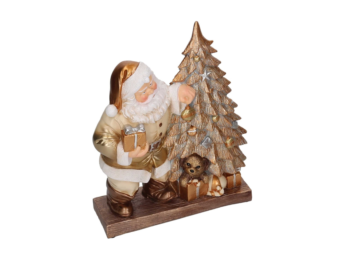 Babbo Natale in resina con albero bianco e oro 23x8,5xh.30cm