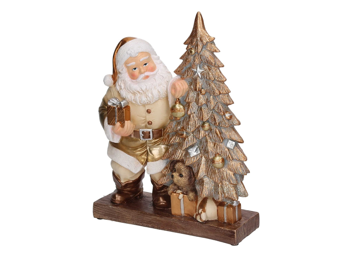Babbo Natale in resina con albero bianco e oro 23x8,5xh.30cm