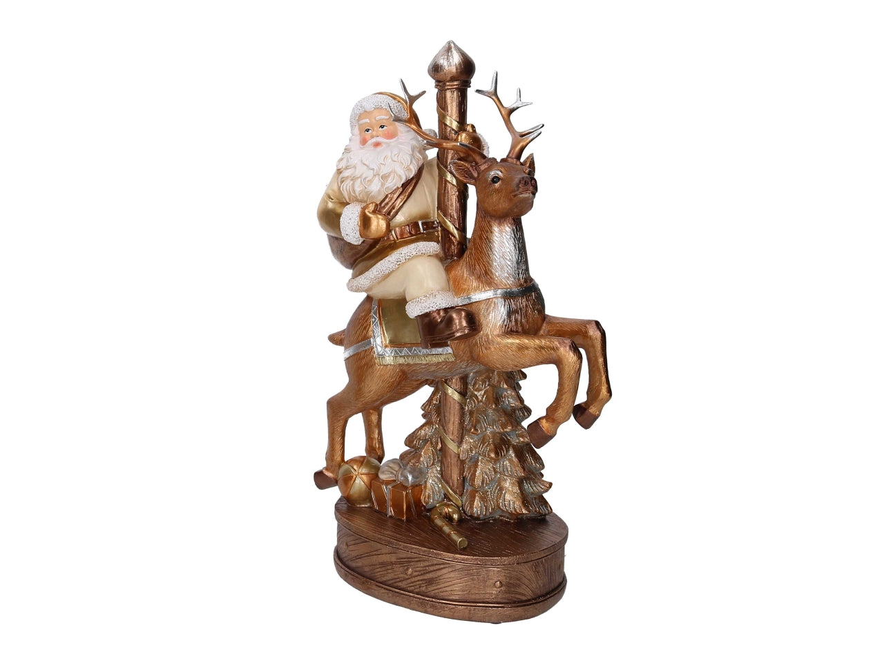 Babbo Natale in resina con renna bianco e oro 19,5x12xh.33,5cm