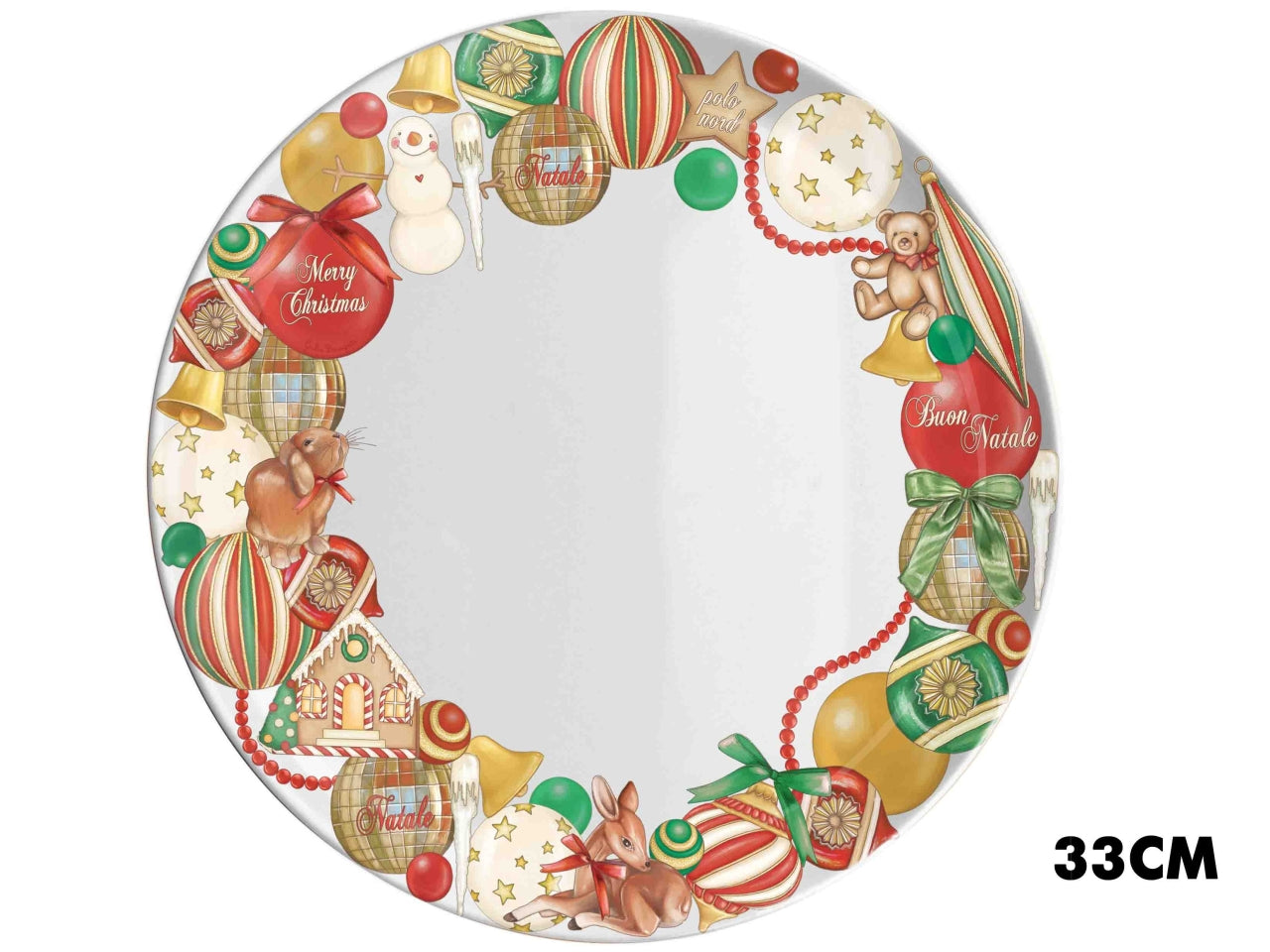Piatto panettone in melamina 33cm decoro ghirlanda