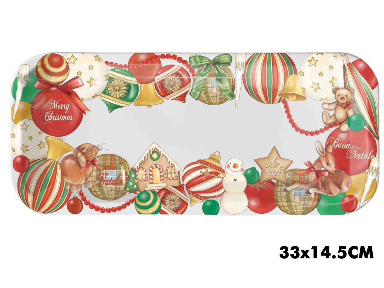 Vassoio rettangolare in melamina 33x14,5cm decoro ghirlanda
