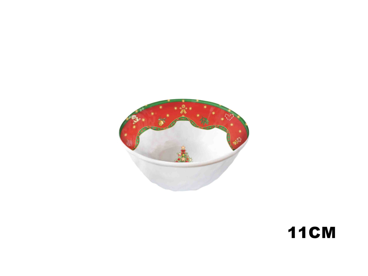 Ciotolina in melamina 11xh.6cm decoro fascia natalizia e albero di Natale