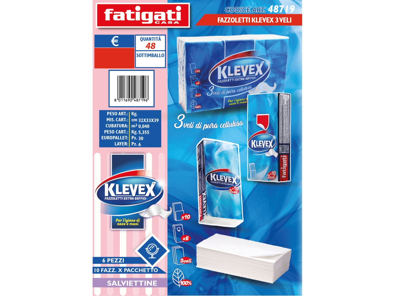 Fazzoletti klevex 3 veli set da 10 fazzoletti