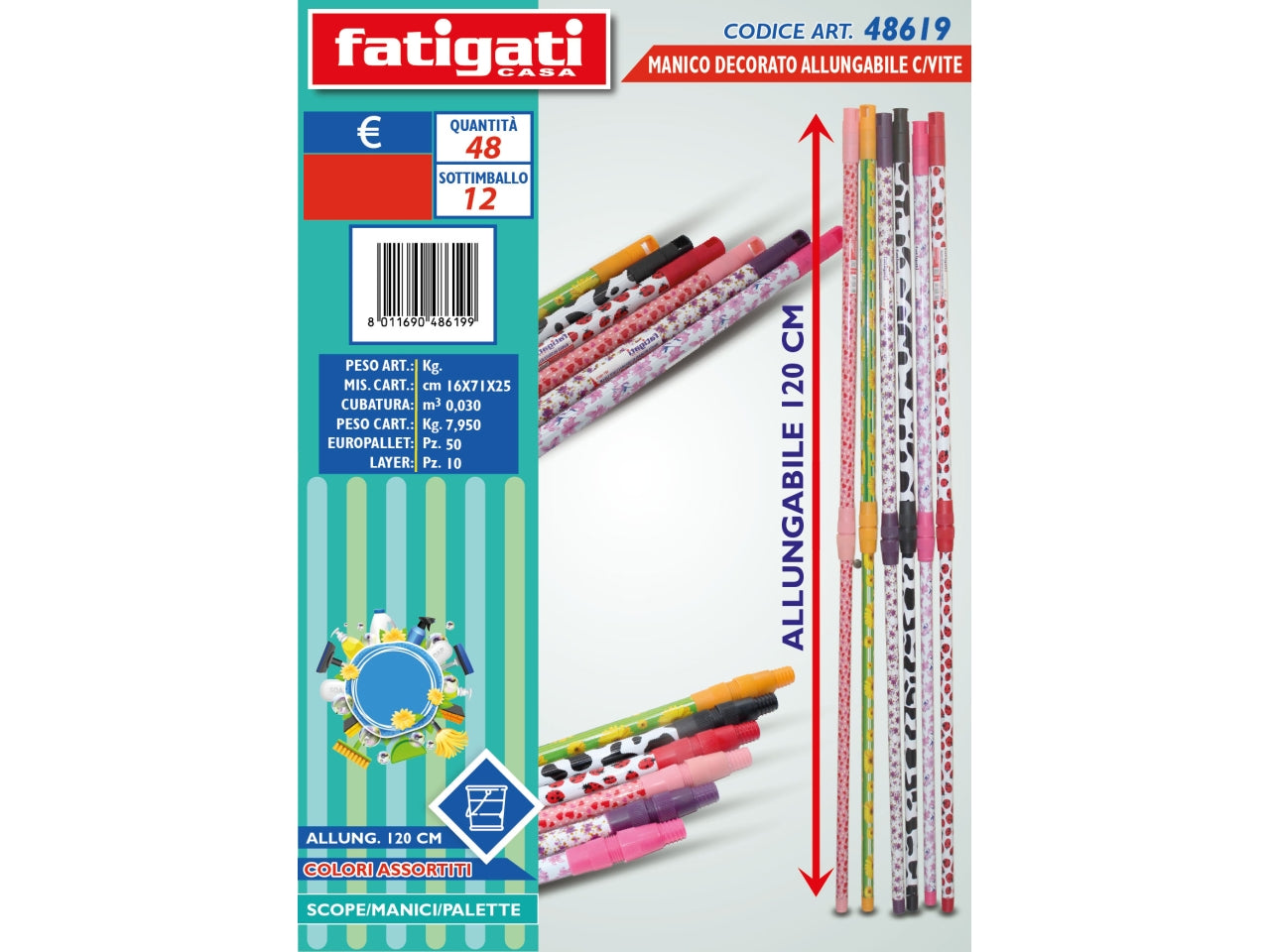 Manico decorato allungabile con vite