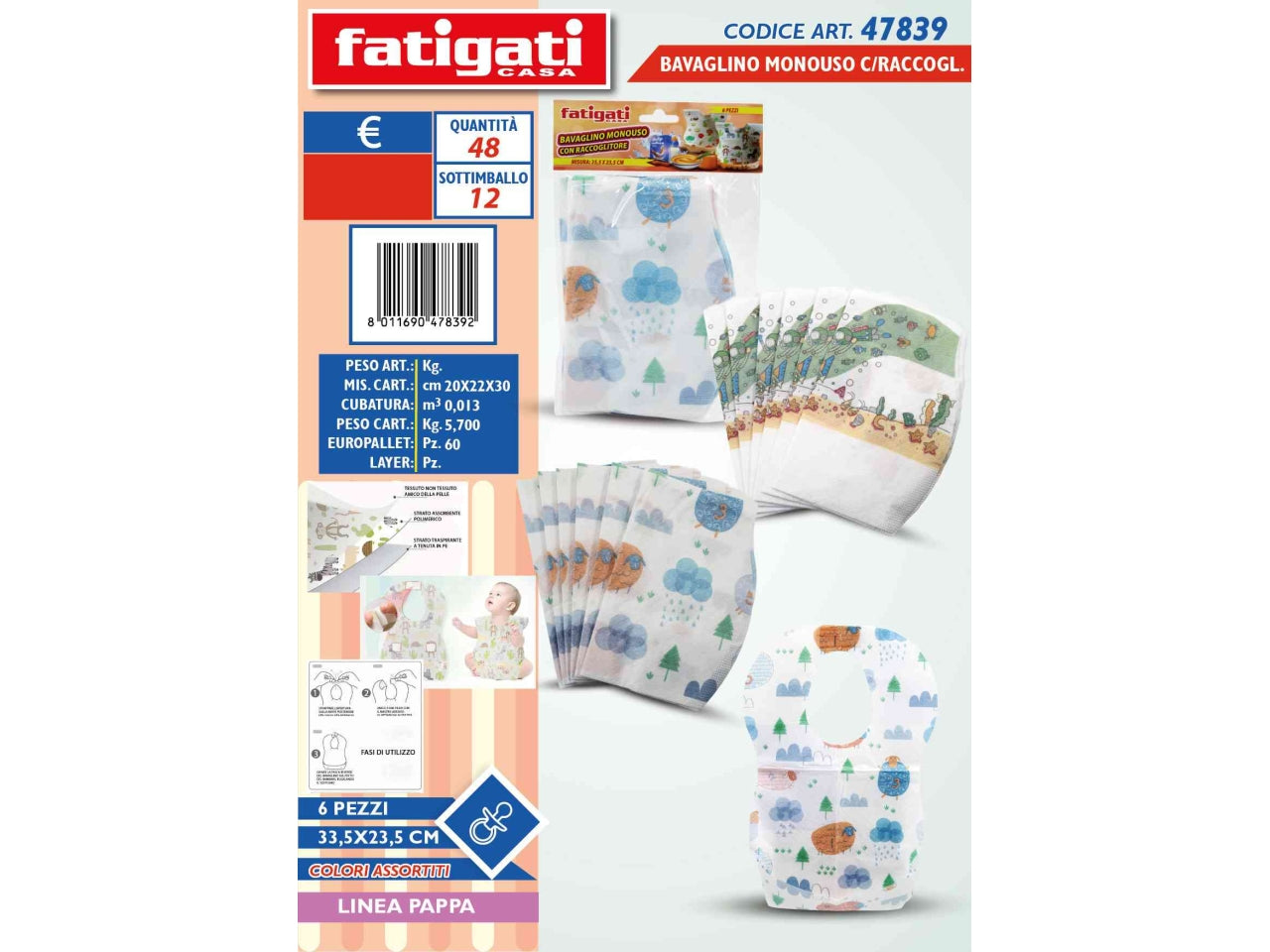 Bavaglini monouso con raccoglitore set da 6 bavaglini