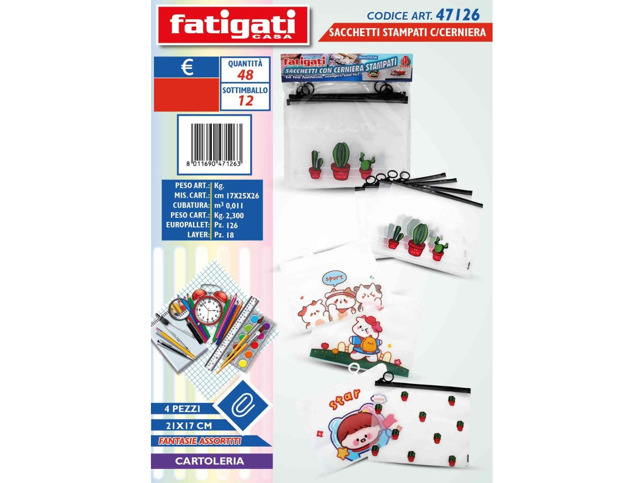 Sacchetti stampati con cerniera set da 4sacchetti