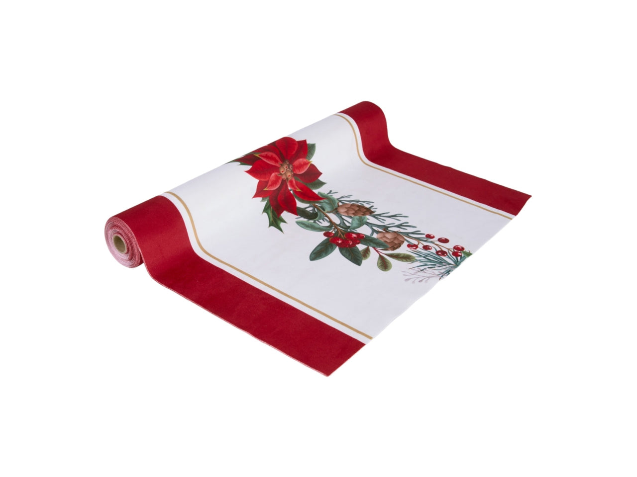 Runner 48x350cm in velluto con decoro poinsettia