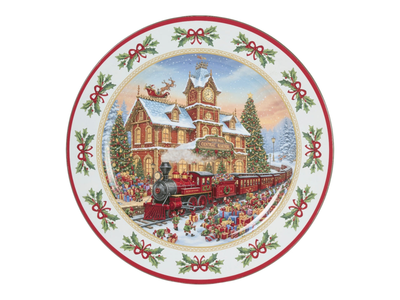 Piatto 33cm in plastica con decoro paesaggio natalizio