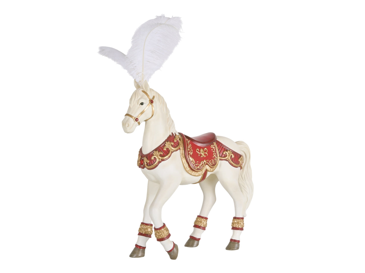 Cavallo circo in resina bianco 35,5x12x56cm