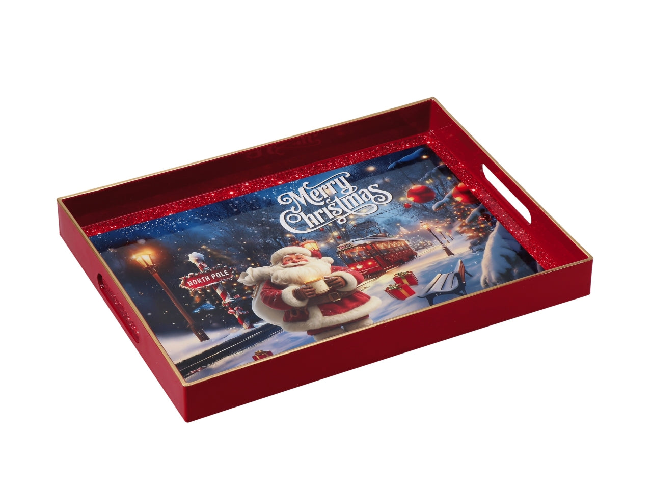 Vassoio natalizio rettangolare in plastica 40x30xh.5cm, 6 decori assortiti