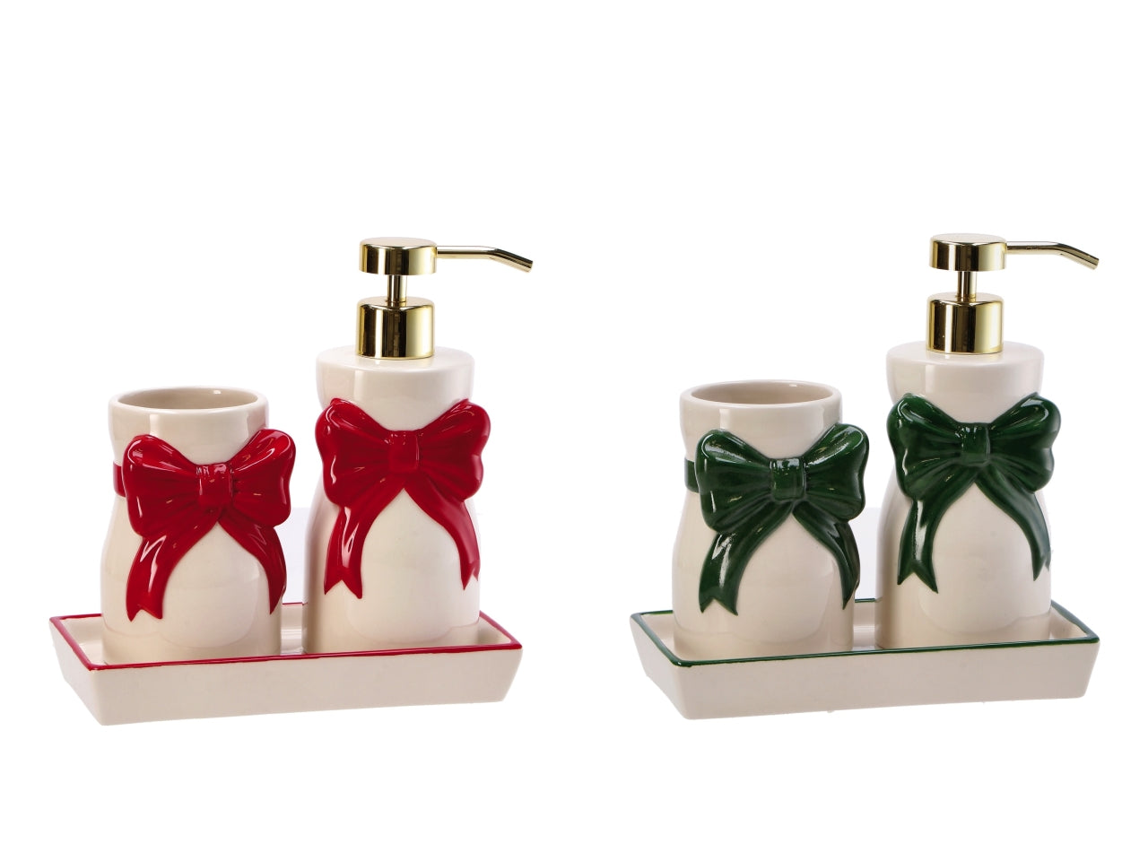 Set 2 pezzi da bagno in ceramica con fiocco 19x10cm, 2 assortimenti