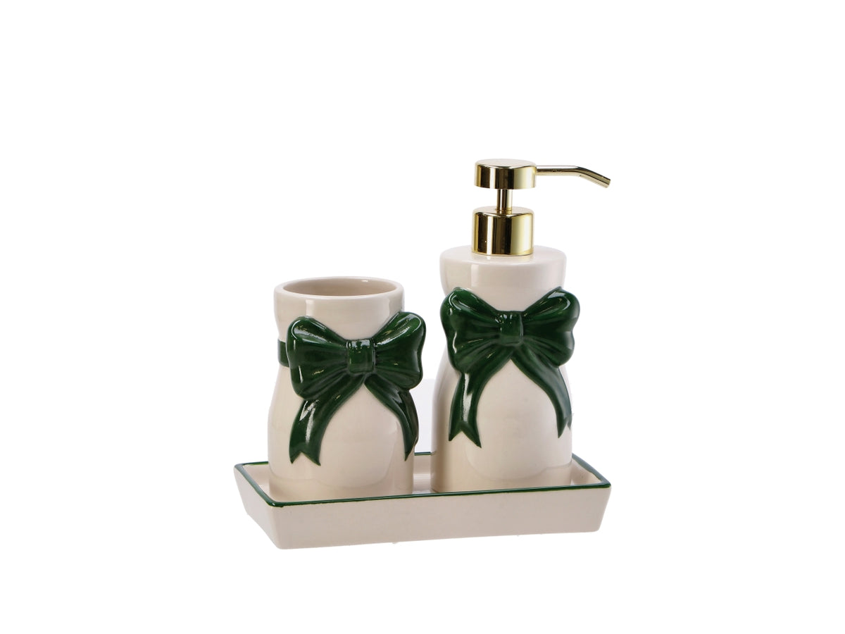 Set 2 pezzi da bagno in ceramica con fiocco 19x10cm, 2 assortimenti