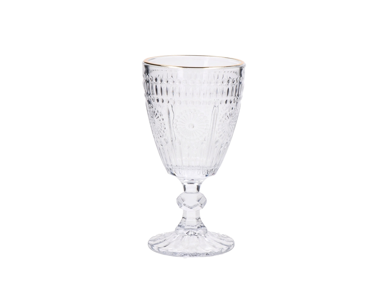 Set 6 calici da vino Flore 24cl in vetro trasparente con bordo oro