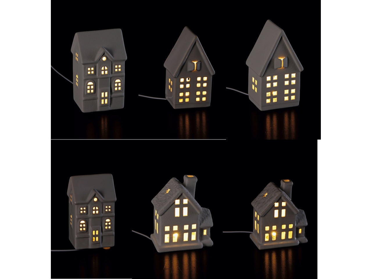Casetta in ceramica con led bianca 9x8xh.17cm, 3 assortimenti