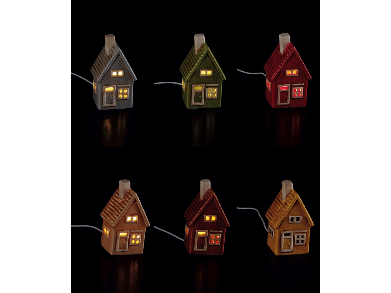 Casetta in ceramica con led colorata 8x7xh.14cm, 6 assortimenti