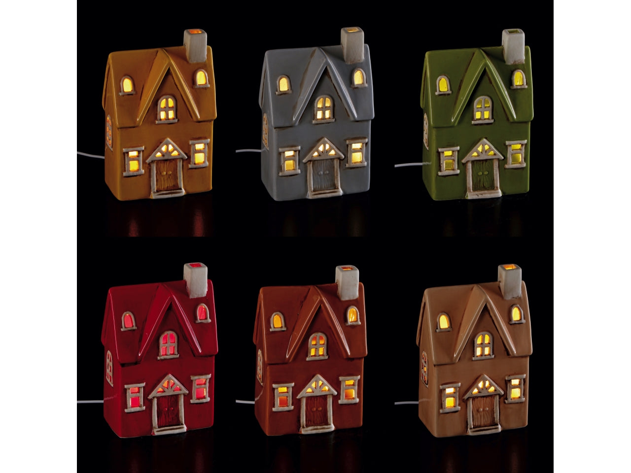 Casetta in ceramica con led colorata 12x7xh.18cm, 6 assortimenti