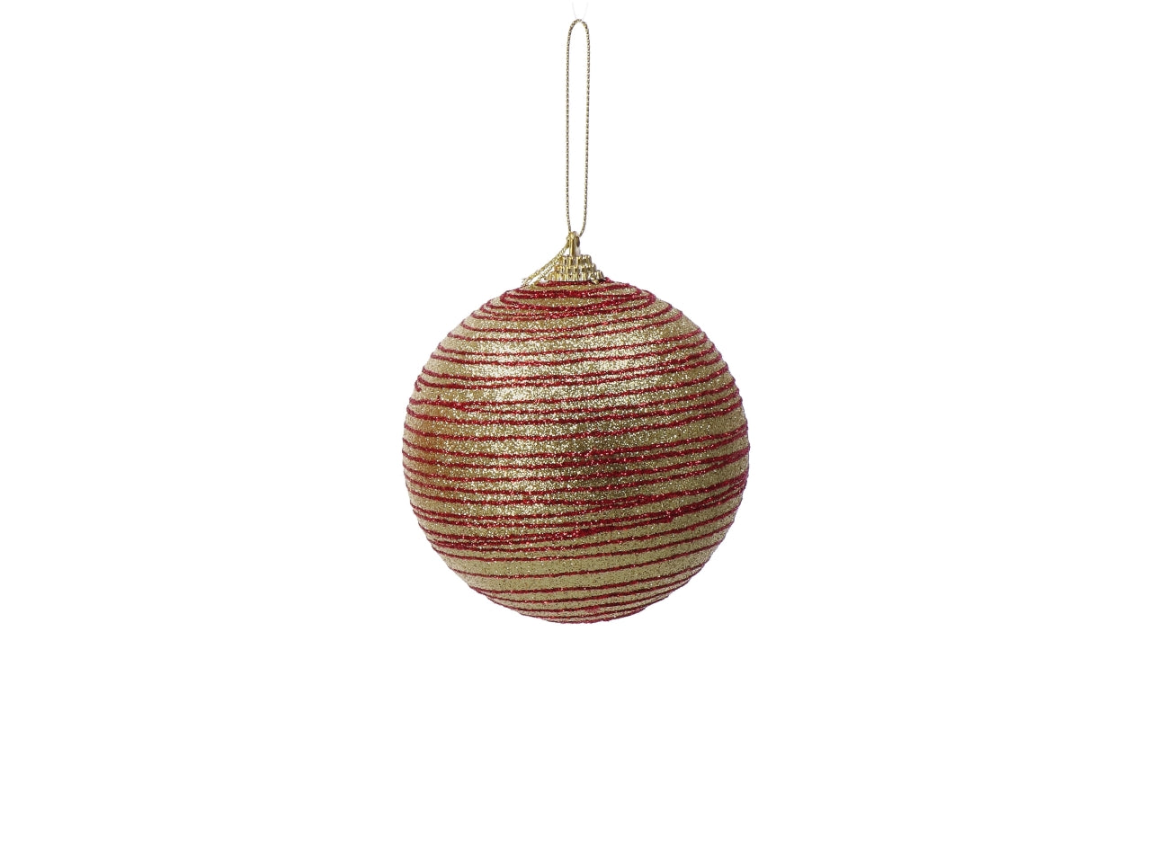 Pallina di Natale 10cm a righe oro e rosso, 2 assortimenti